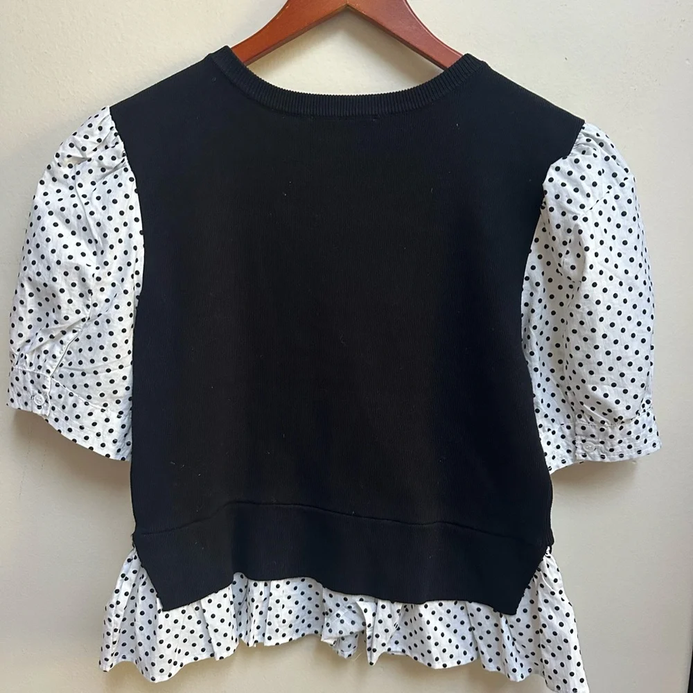 Anthropologie Polka Dot Puff Sleeve Top